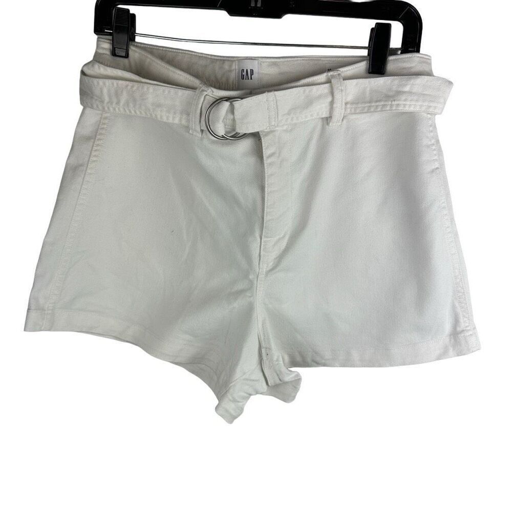 GAP White 4” high rise belted jean shorts- size 10